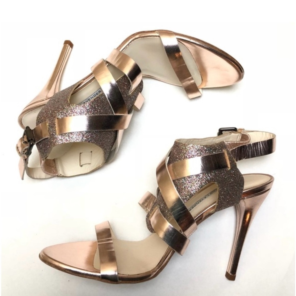 Vera Wang Metallic Rise-Gold Garmin Strappy Glitter Heels Size 9.5 - Picture 4 of 16